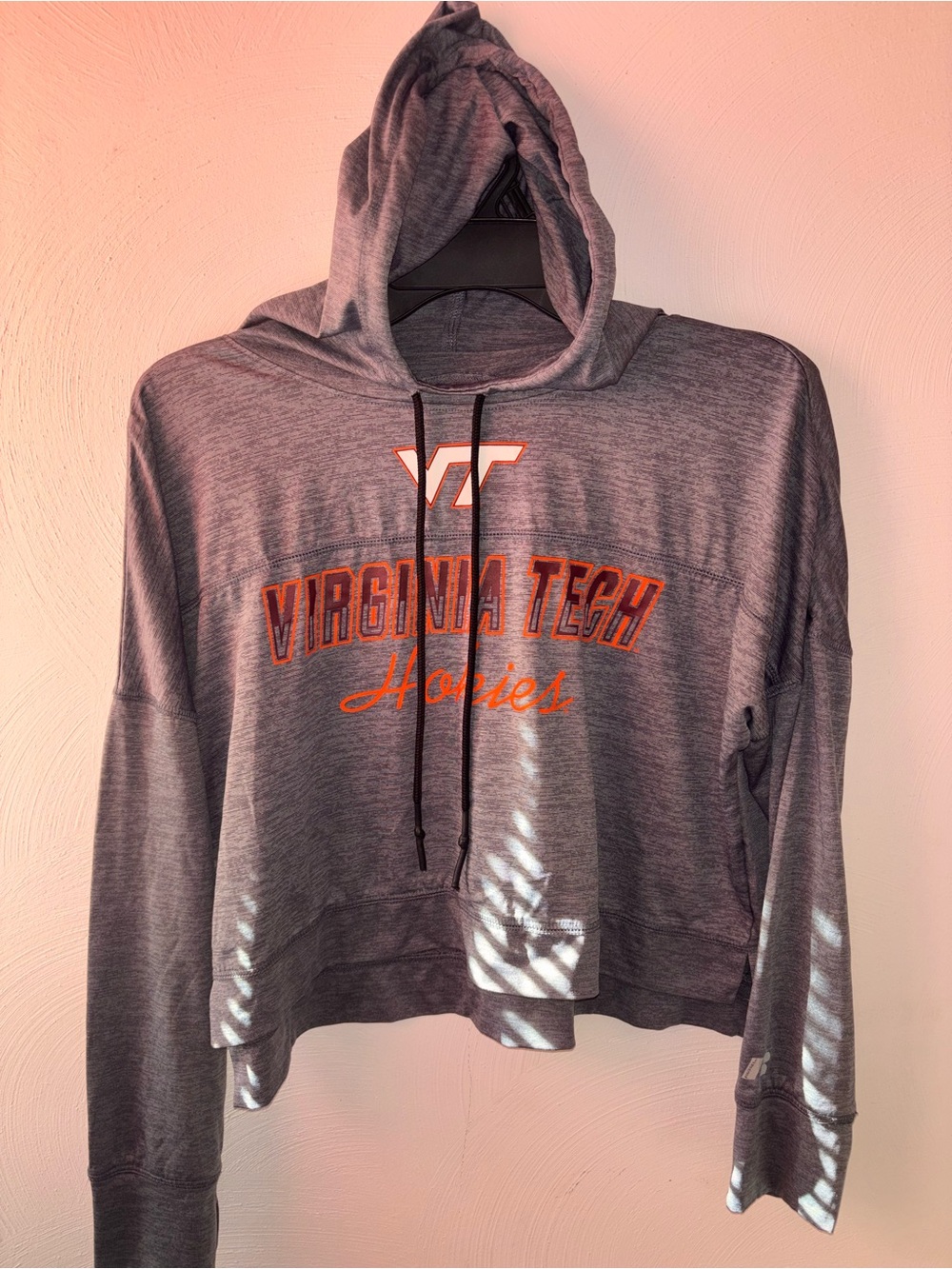Russell Athletic Gray & Orange Virginia Tech Pullover Hoodie Cropped Size Small